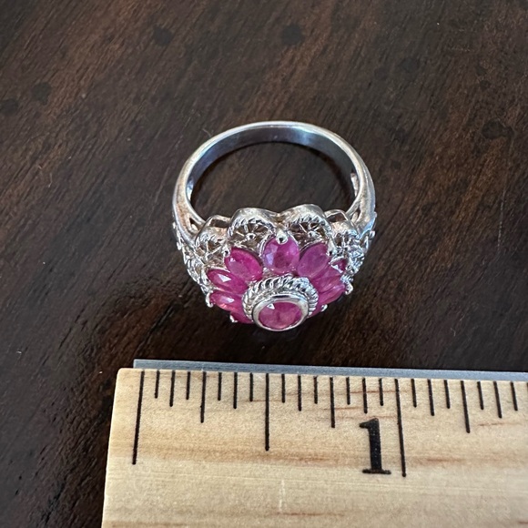 Filigree Scalloped Edge Ruby Ring in Sterling Silver. Size 7.75 - Picture 8 of 10